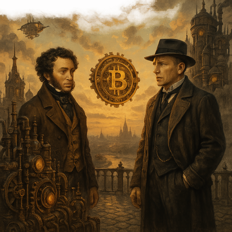 Meeting of Pushkin and Bulgakov at the monument to Mayakovsky