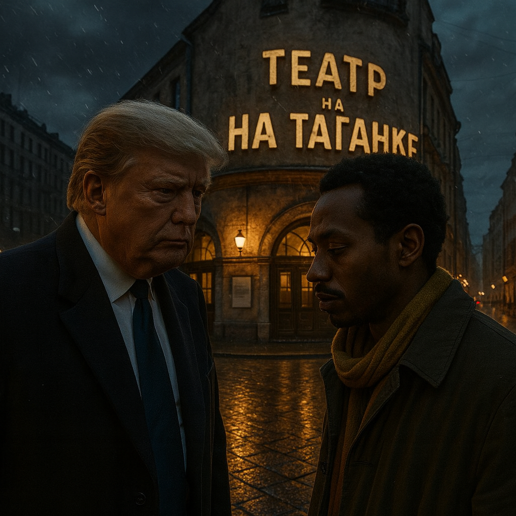 Дональд Трамп и Самуэль после спектакля на Таганке говорят о силе мысли и свободе размышлять