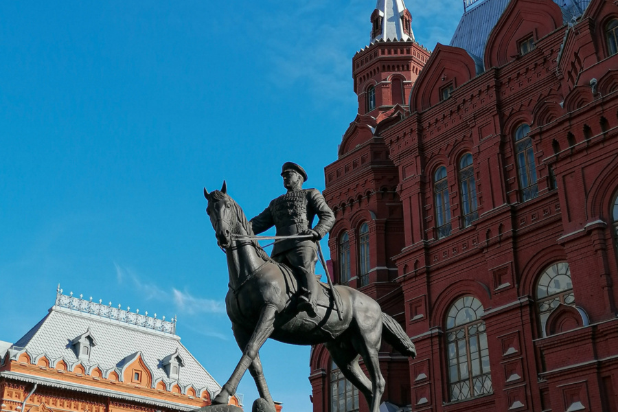 Monument to Marshal Zhukov. Excursion around the Kremlin, Red Square, Zaryadye, GUM, Alexander Garden