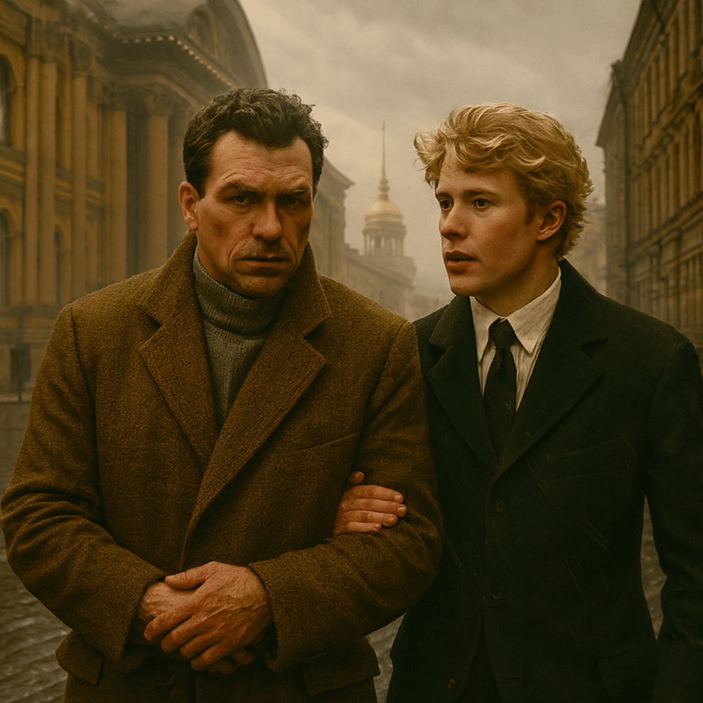 Semyon talks to a stranger who tells him about an exhibition dedicated to the poet