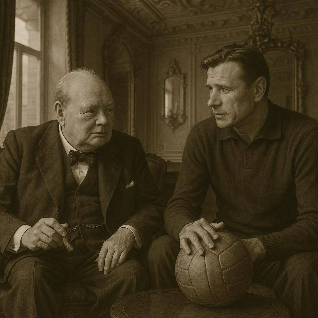 A football discussion between Churchill and Yashin in the Chest of Drawers House