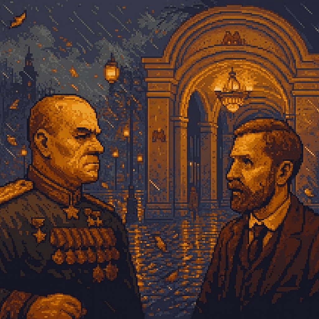 Marshal Zhukov in the metro on a rainy autumn night