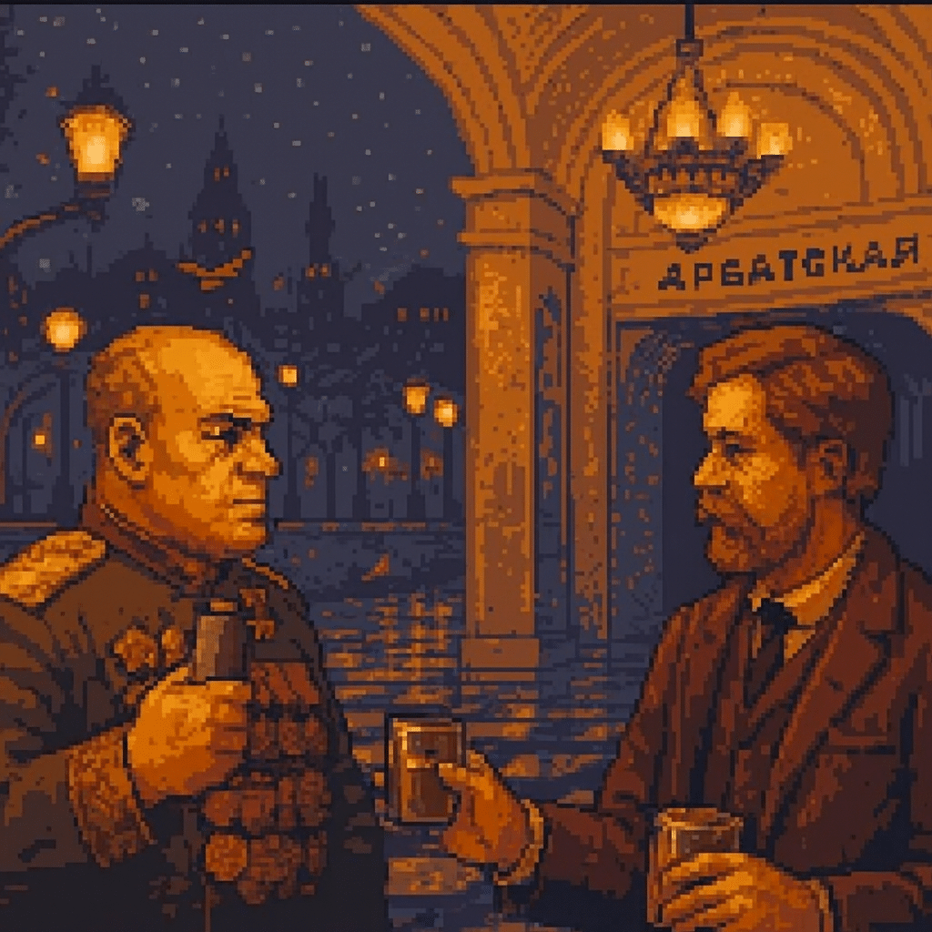 Arbatskaya Station at Night: Zhukov and Shukhov's Footsteps