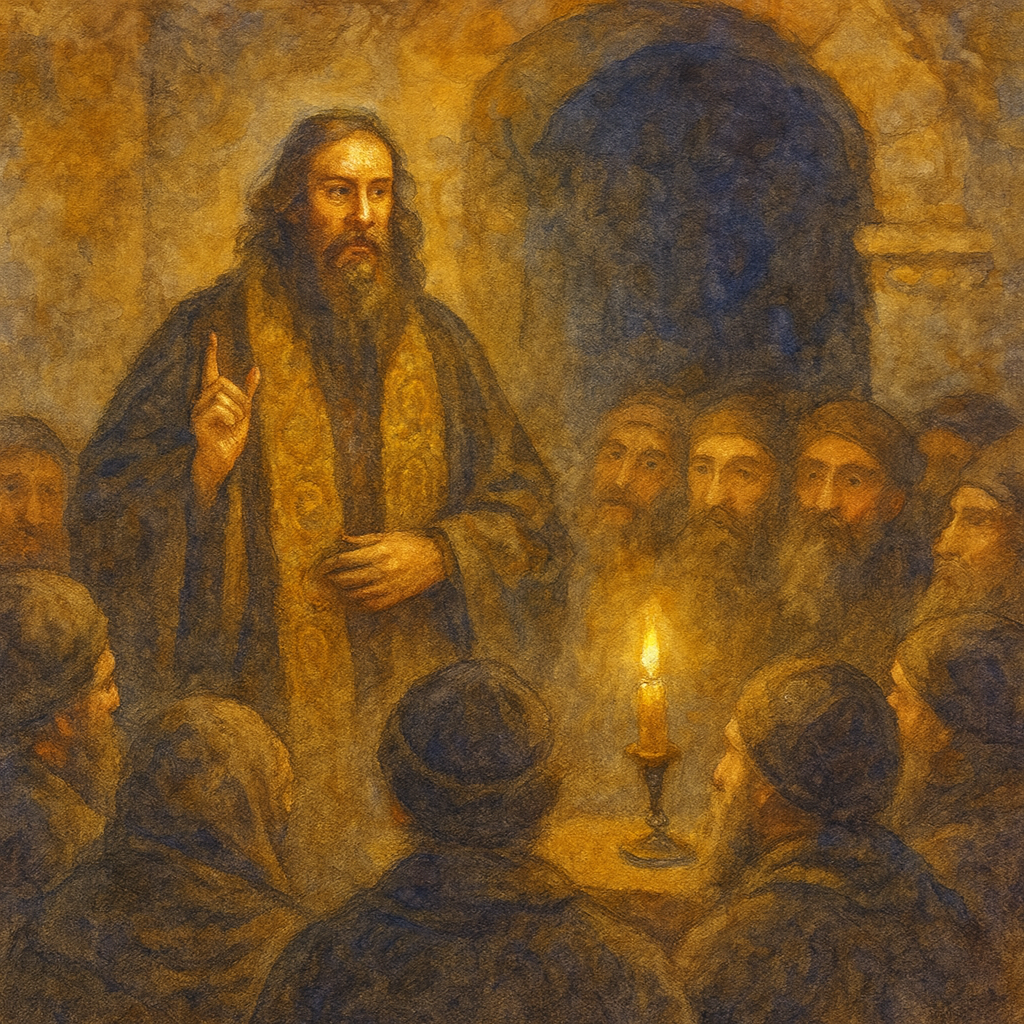 Ivan III, driven by curiosity and foreboding, ventured inside. The interior was dimly lit by candlelight, casting whimsical shadows on the ancient walls. The air was thick with the scent of wax and books, as if the very air itself were saturated with the knowledge of centuries. In the center of the hall, surrounded by a circle of attentive listeners, stood a tall man in a long robe. His voice, deep and even, led his listeners along the winding paths of philosophical reflection. He was the elder of the Moscow Freemasons, whose name was shrouded in mystery, but whose words penetrated the very essence of the mind.