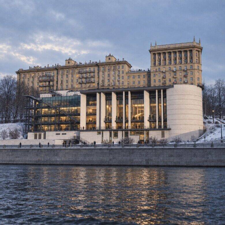 Новый корпус Мастерской Петра Фоменко со стороны Москвы-реки, открытый в январе 2008 года.