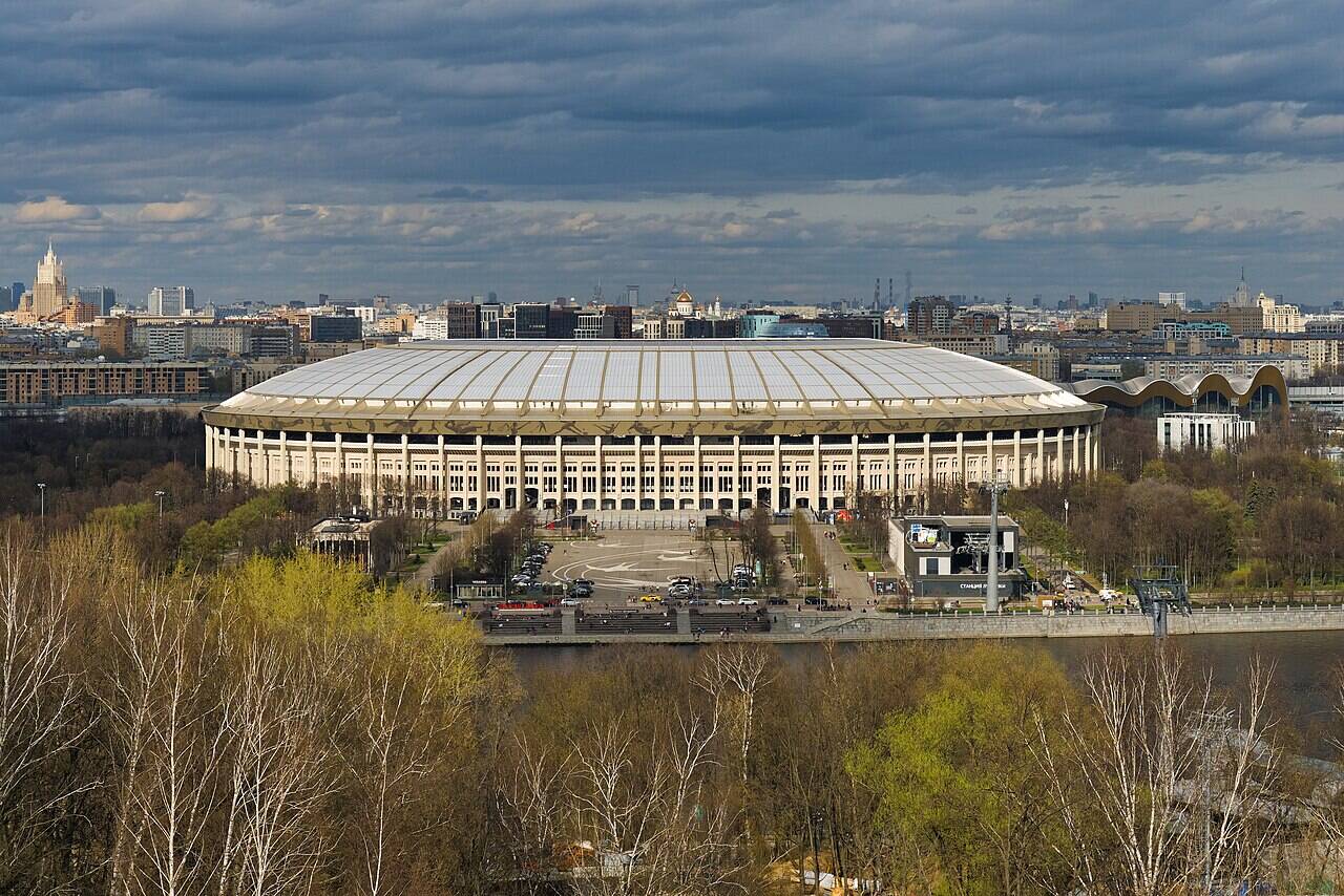 View from Sparrow Hills across Luzhniki Stadium, the Moskva River and the city skyline