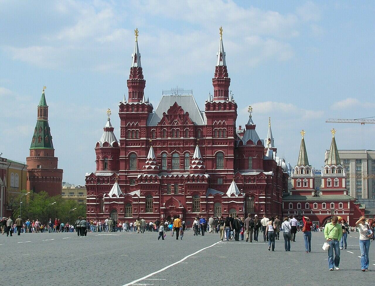 The main façade of the State Historical Museum on Red Square in Moscow