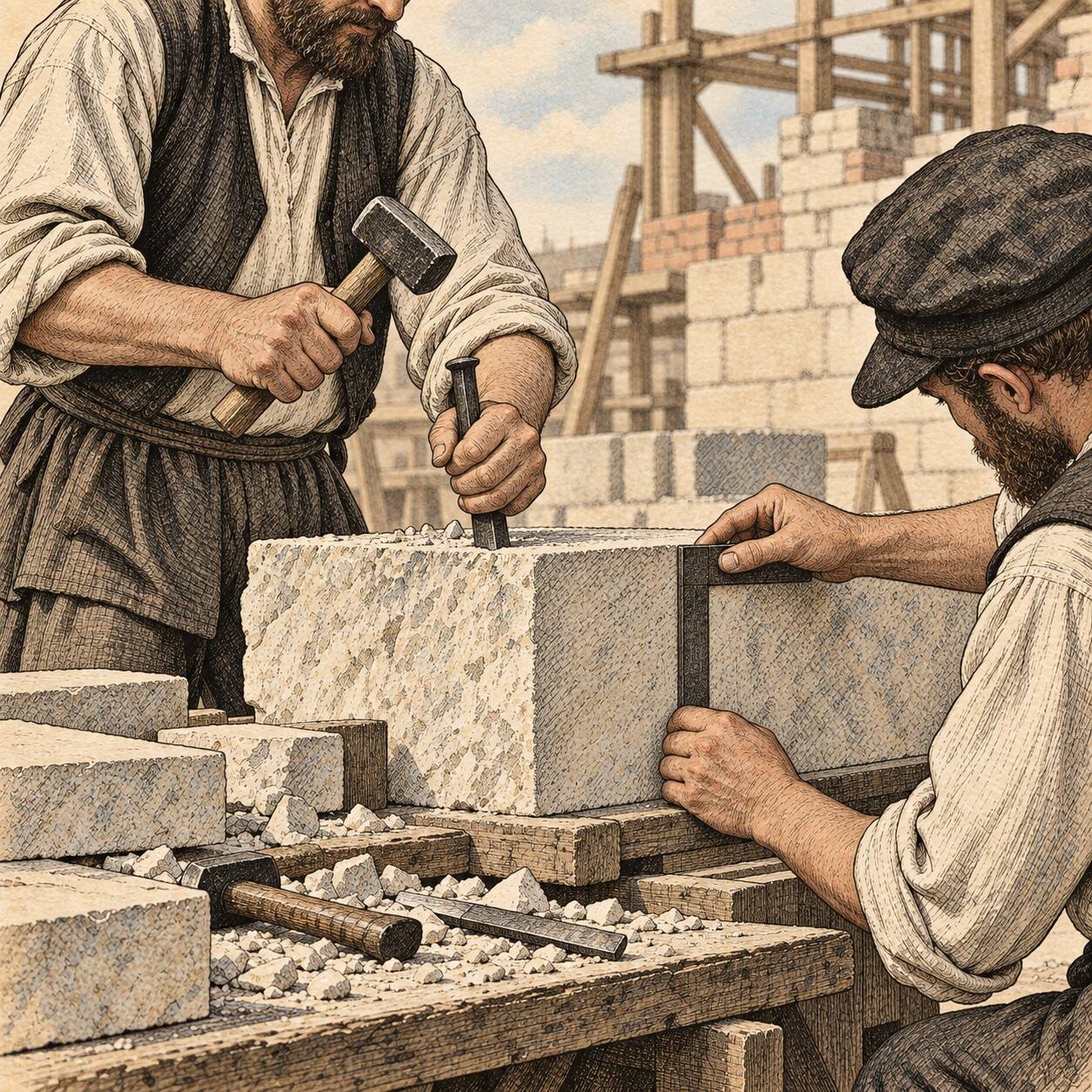 Каменотёсные работы на строительстве Ивановского монастыря в 1861 году.