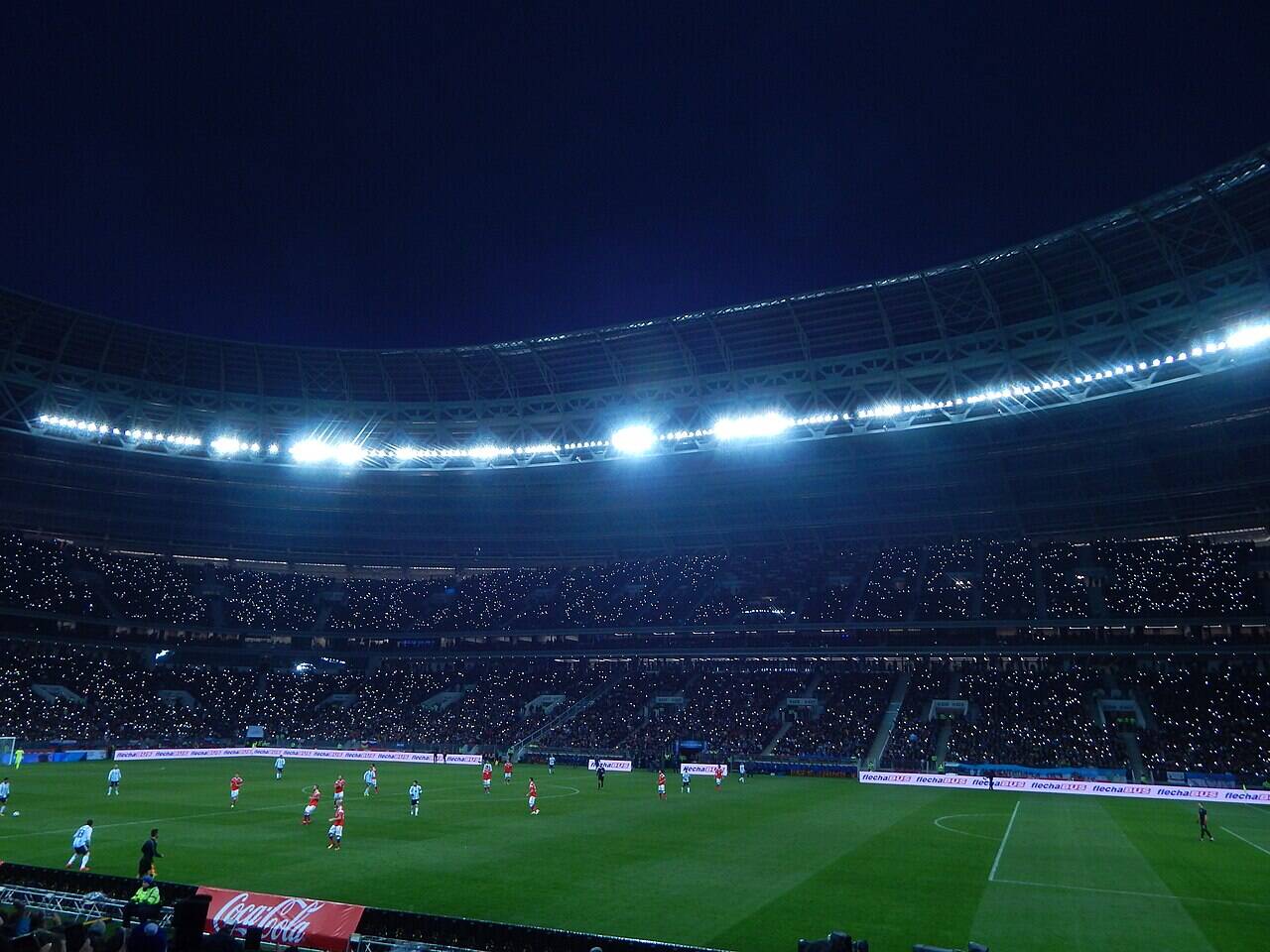 The new football seating bowl at Luzhniki Stadium during the Russia v Argentina match on 11 November 2017