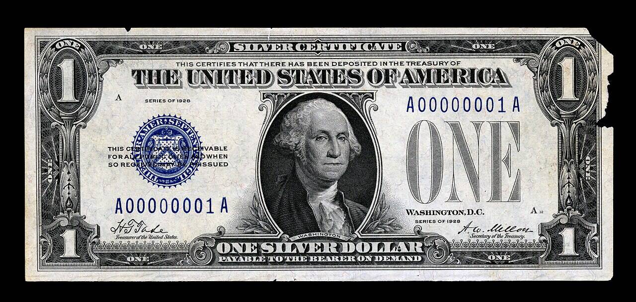 The obverse of a one-dollar US silver certificate from the 1928 series