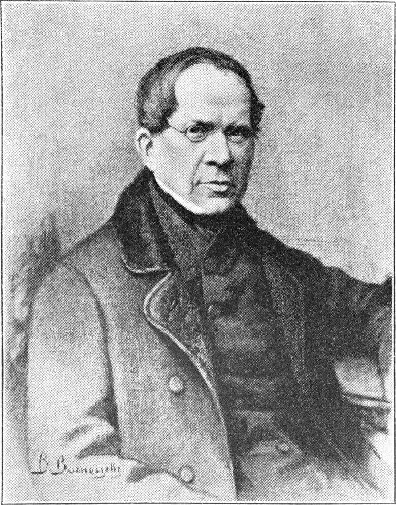 A black-and-white portrait of Pyotr Vyazemsky wearing spectacles and a dark frock coat.